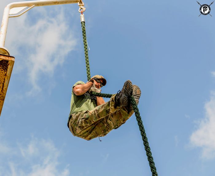 Students fast roping from the various levels on our Rappel & Fast Rope Tower during our TYPE I Advanced SWAT Course. 