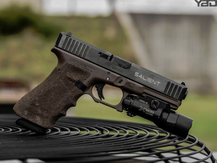 A very well used and abused Salient Arms International Glock 17 Gen 3.