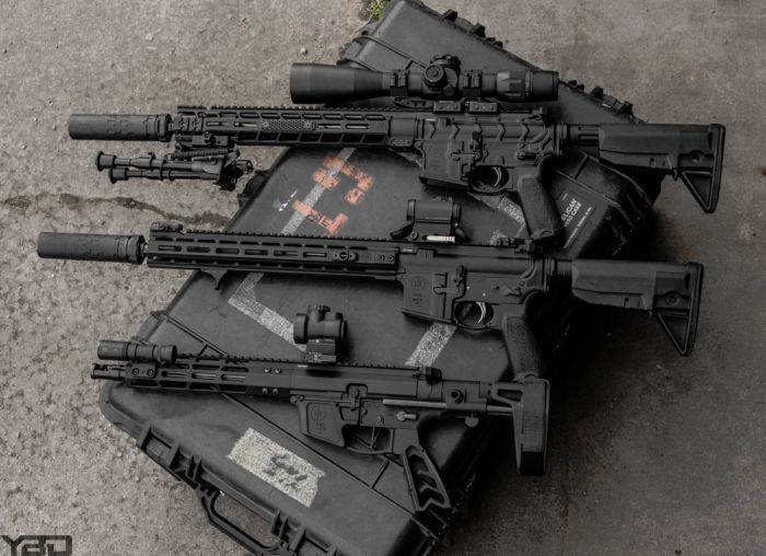 A PWS party.  From top to bottom: *MK114 MOD 2, *MK114 MOD 1, *PCC-9 AR Pistol