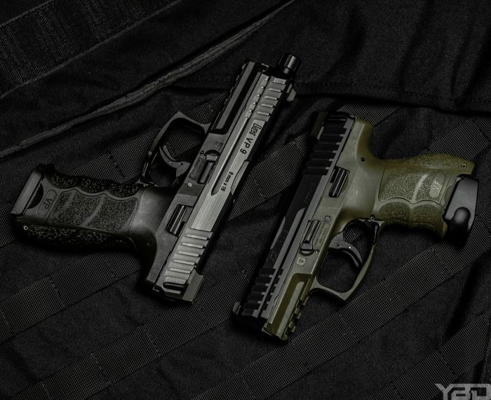 My two favorite pistols the Heckler & Koch HK VP9 LE (left) and the VP9SK LE (right).
