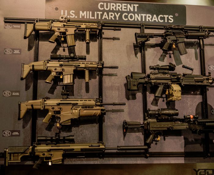 A wall full of FN goodies at SHOT Show 2019