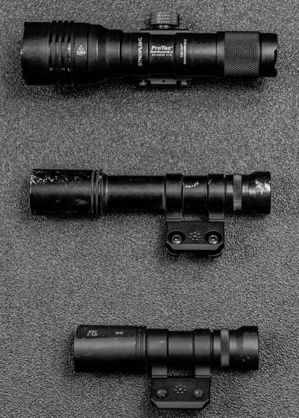 Streamlight ProTac HL-X (Top), Arisaka Defense 600 series (middle), & Arisaka Defense 300 series (bottom).